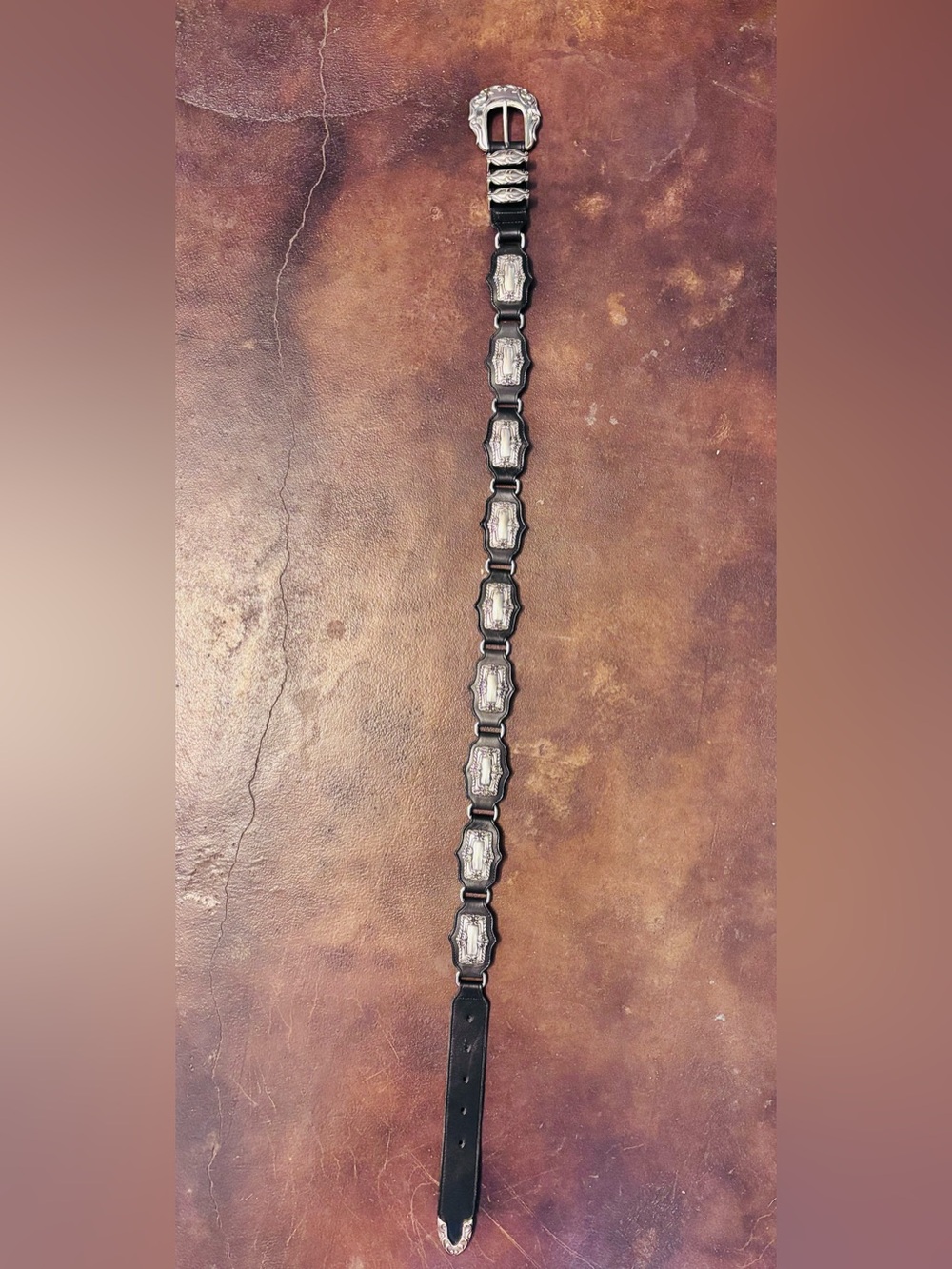 Black Leather Western Concho Belt with Silver Accents
